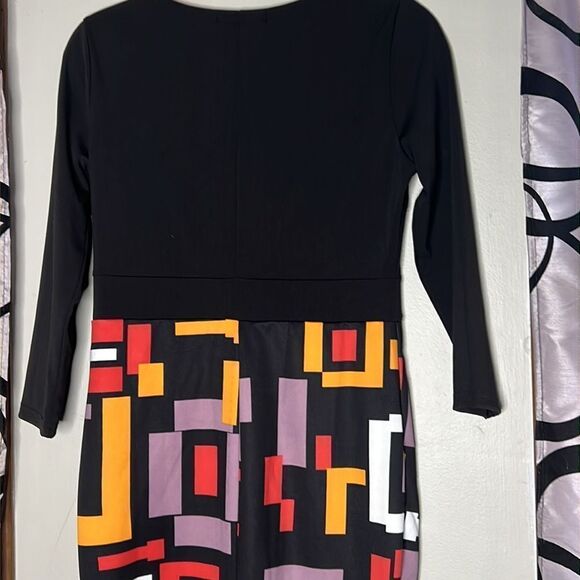 Miusol Women's Sheath Dress M Multi Geometric Exposed Zipper 3/4 Sleeve - Picture 13 of 13